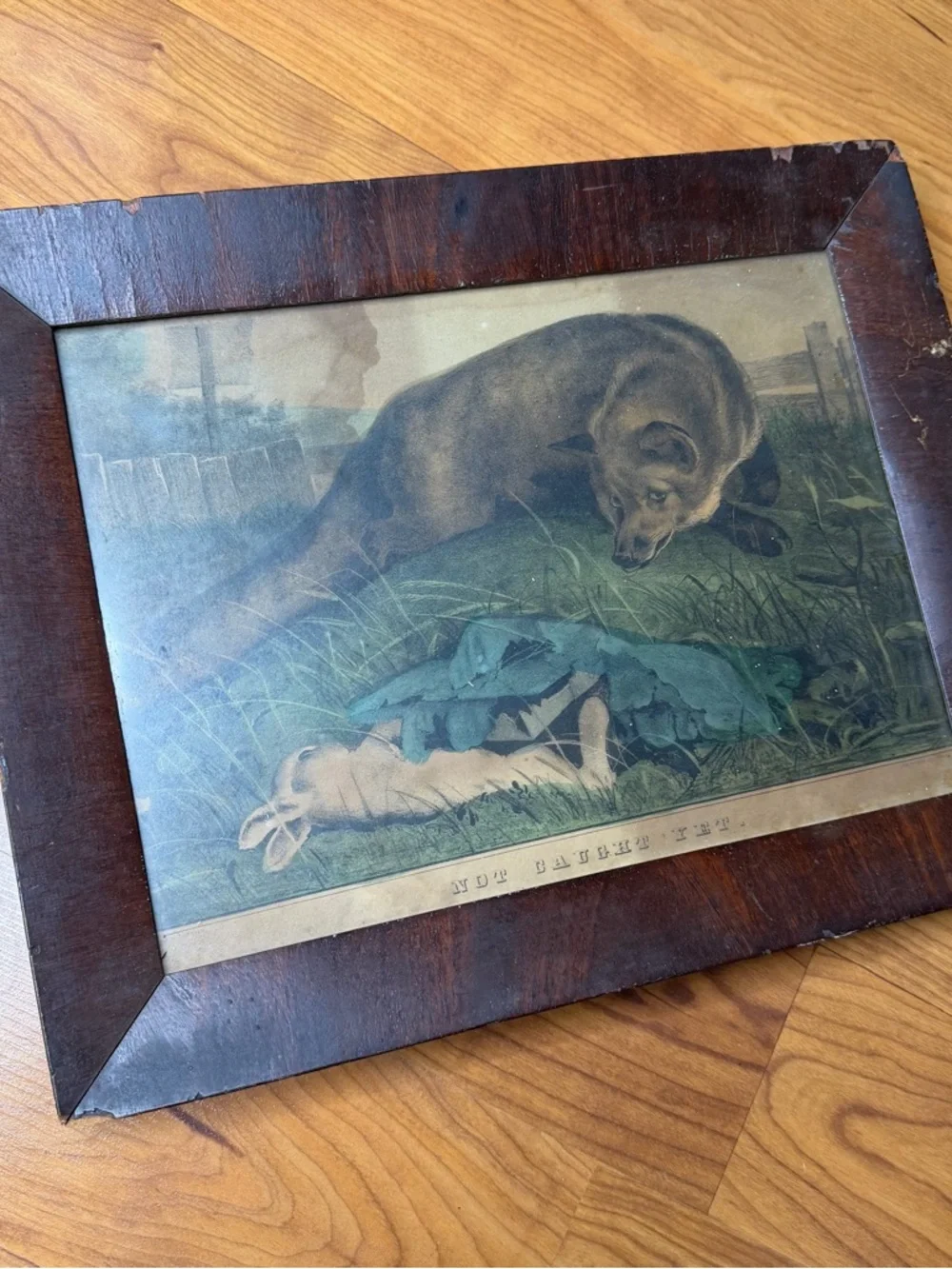 Edwin Landseer Not Caught Yet Framed Wooden Animal Lodge Hunting‎ Rustic Vintage